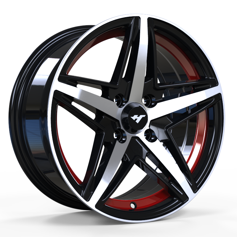 15X7.0 inch Black Machine Face/Red Undercut wheel rim